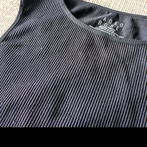 Faded Rose Black Ribbed Tank Top with shiny Crystals Fringe Hem | Size XL - Picture 2 of 4